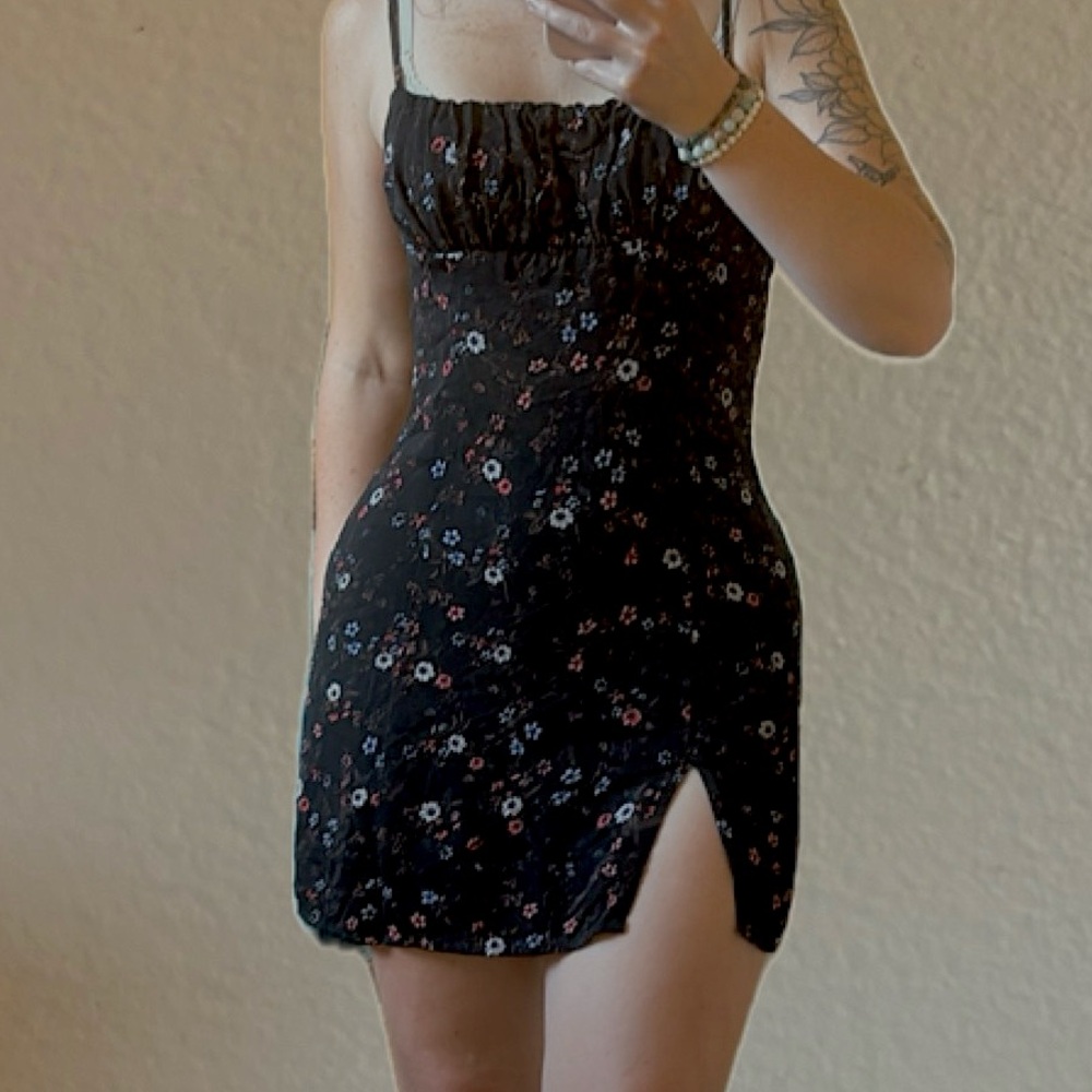 Olivaceous black mini dress.